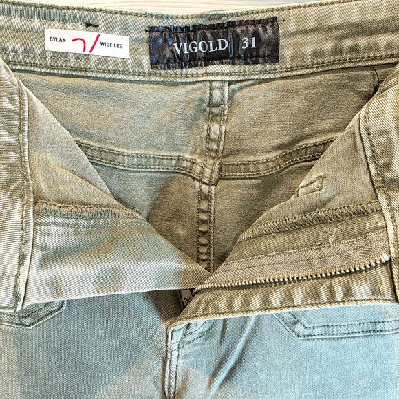 Vigoss Dylan Raw Edge Wide Leg Jean Sz 31 10 Olive Green Retro Boho 100% Cotton - Picture 8 of 13